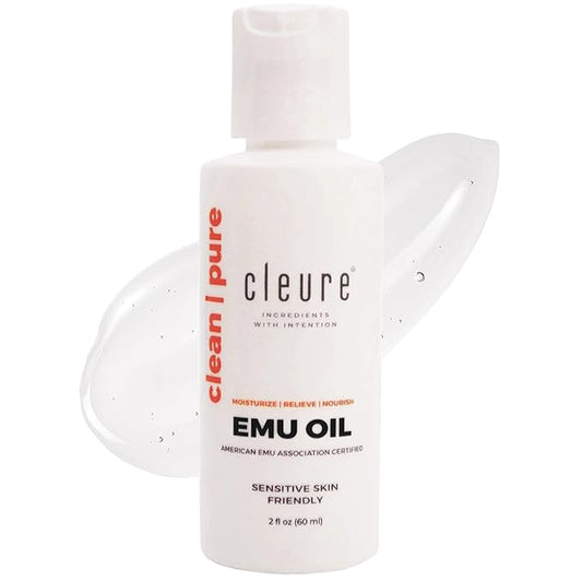 Cleure 100% Pure Emu Oil - Multi-Purpose for Dry Skin, Muscle & Joint Relief, and Nail & Hair Growth (2 Oz, Pack of 1)