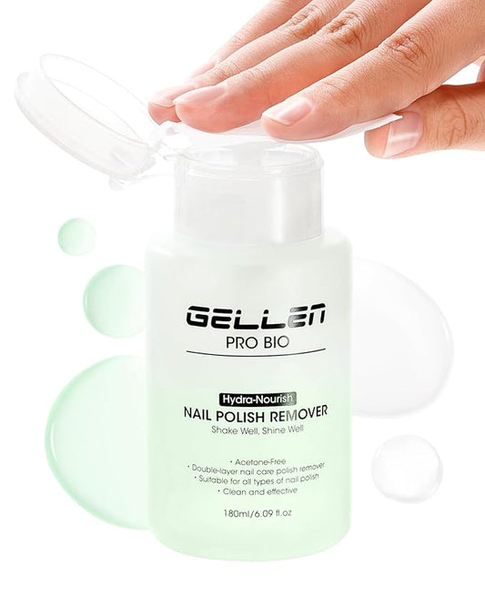 Gellen Nail Polish Remover, Acetone Free Non Toxic Nail Polish Remover for Air Dry Nail Polishes, Jasmine Scent Healthy Natural Fingernail Polish Remover with Easy Push-down Pump, 6.09 Fl Oz