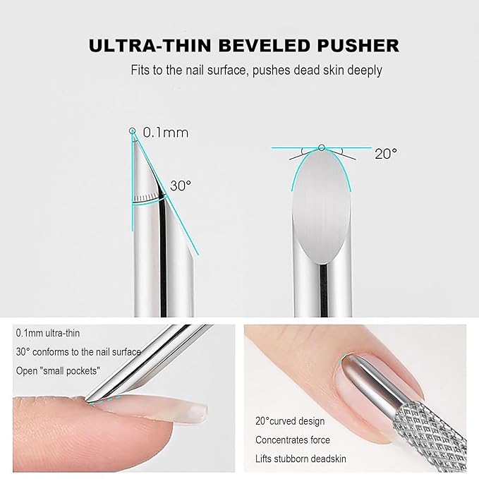 Pre-treatment Cuticle Pusher, Russian Prep Nail Pushers, Dual Ended Cuticle Remover with 100/180 Grit Sandpaper Sheets, Nail Care for Manicure Pedicure Nail Art