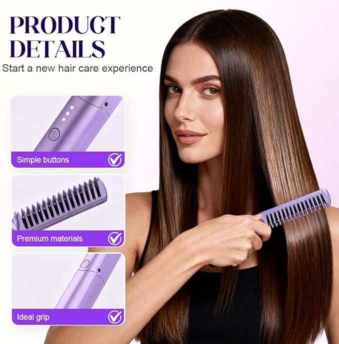 Upgraded 3rd Ceramic Hairdressing Comb Smooth,Portable Wireless 2-in-1 Hairs Dressing Combs for Straight and Curly Hairs,Fast Heat Hair Hair Dressing Comb with 3 Adjustable Temperatures (Pink)