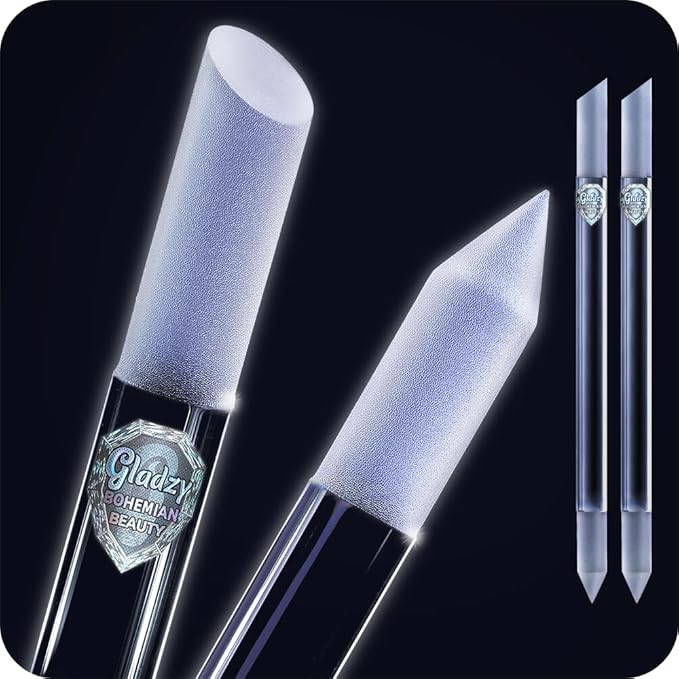 GLADZY Glass Cuticle Pusher Tool - 2 pcs Dual Ended Manicure Stick, Etched Crystal Glass Cuticle Remover, Callous and Dry Skin Fingertip File, Nail Shaper, Professional Nail Care, Ethically Made in EU