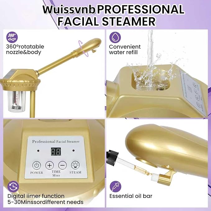 Facial Steamer, Professional Facial Steamer for Estheticians, Hot Mist & Timer Function, Ozone Face Steamer on Wheels for Spa, Salon and at Home Use