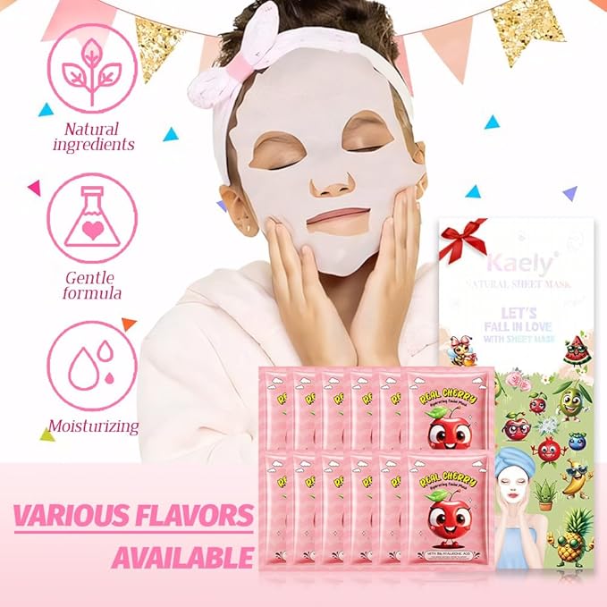 evpct 12 Pack Kids Face Masks for Kids Girls Spa, Girls Kids Facial Spa Day Slumber Sleepover Birthday Party Favors Supplies Kit for Girl, Kid Friendly Facial Face Masks Bulk Skincare for Kid, Cherry