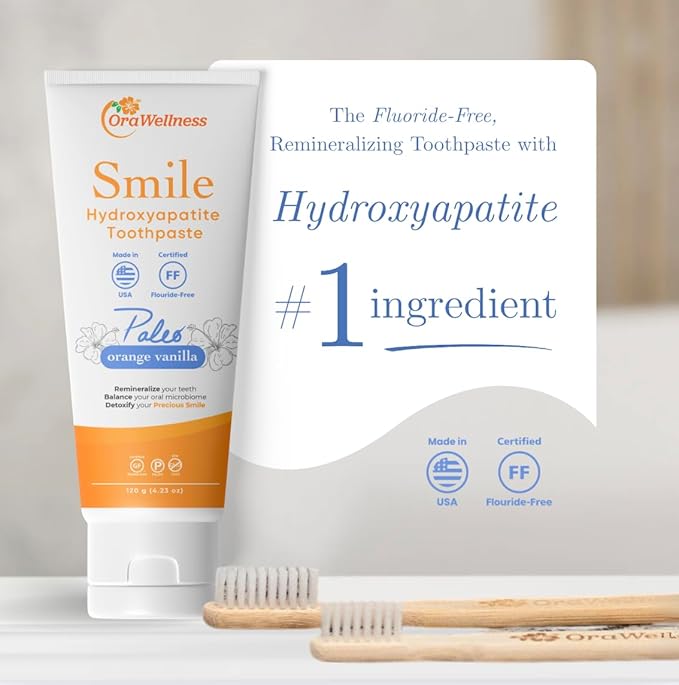 OraWellness Smile Hydroxyapatite Toothpaste with Remineralizing Xylitol & Non Nano Hydroxyapatite, Vanilla Orange Toothpaste, American Made Fluoride Free Natural Tooth Repair & Teeth Whitening, 4.23oz