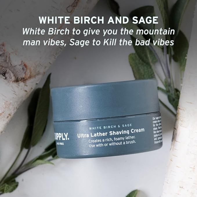 SUPPLY - Ultra Lather Shaving Cream - White Birch & Sage - Lathering, Mens Shaving Cream - Hypoallergenic, Naturally Soothing, Noncomedogenic - Protects Against Razor Burn and Irritation - 3.4 Oz Jar