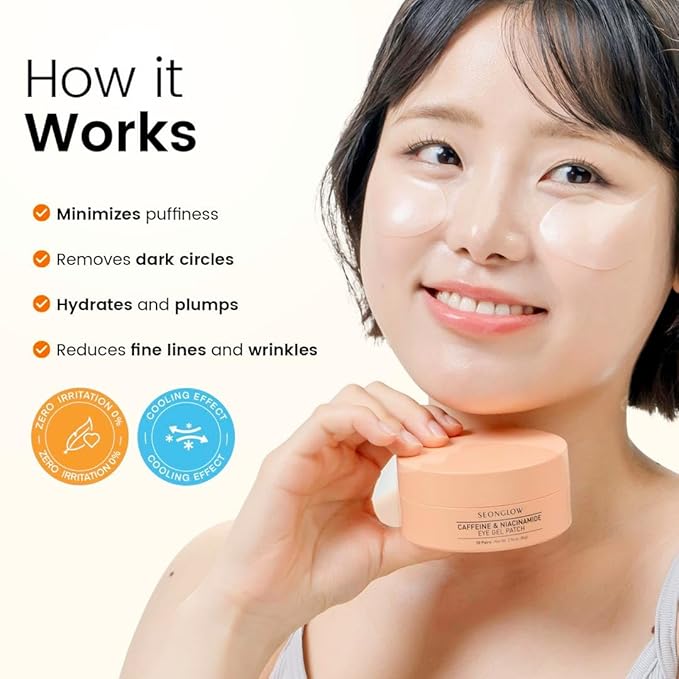 Caffeine Under Eye Patches: 30 Pairs Korean Hydrogel Eye Masks for Dark Circles Puffiness Relief with Niacinamide Hyaluronic Acid - Undereye Brightening Hydrating Anti-Wrinkle Treatment