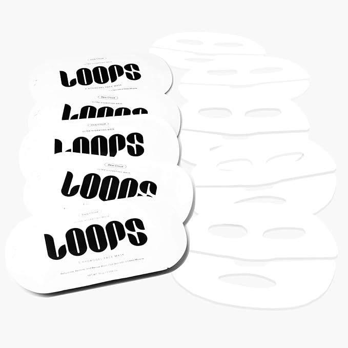 LOOPS Dew Cloud Ultra Hydrating Hydrogel Korean Face Mask for Every Skin Type - Five Ultra Hydrating Collagen Masks to Deeply Moisturize & Restore Your Skin - Gifts for Women, Stocking Stuffer - 5 pc