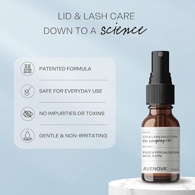 Avenova Eyelid and Eyelash Cleanser Spray & Wipe Kit - Kit with Gentle Cleansing Hypochlorous Acid Spray & 30 Dry Eyelid Wipes for Eye Irritation