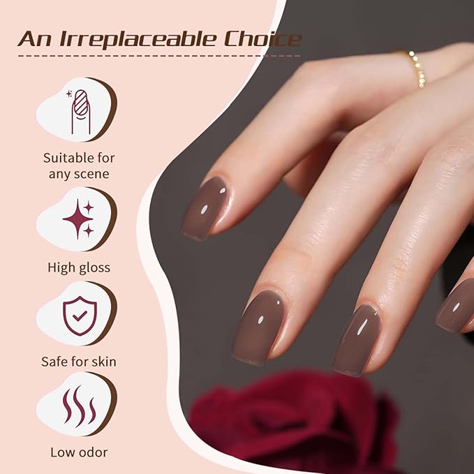 JR 9pcs 15ml Autumn Gel Nail Polish Set Brown Nude Fall Gel Polish Kit UV LED Soak Off Polish Home DIY Brown Gel Polish Set 15ml