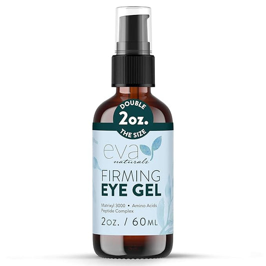 Eva Naturals Eye Gel for Dark Circles, Bags & Puffiness – Anti-Aging Serum with Peptides, Hyaluronic Acid & Botanicals – Firming Under Eye Treatment for Wrinkles, Fine Lines & Tired Skin – 2 oz