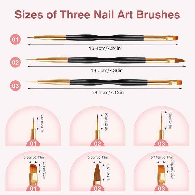 Nail Art Brushes 3PCS Nail Brush Set with Gel Polish Pens and Liner Brush for Home and Professional Salon Use