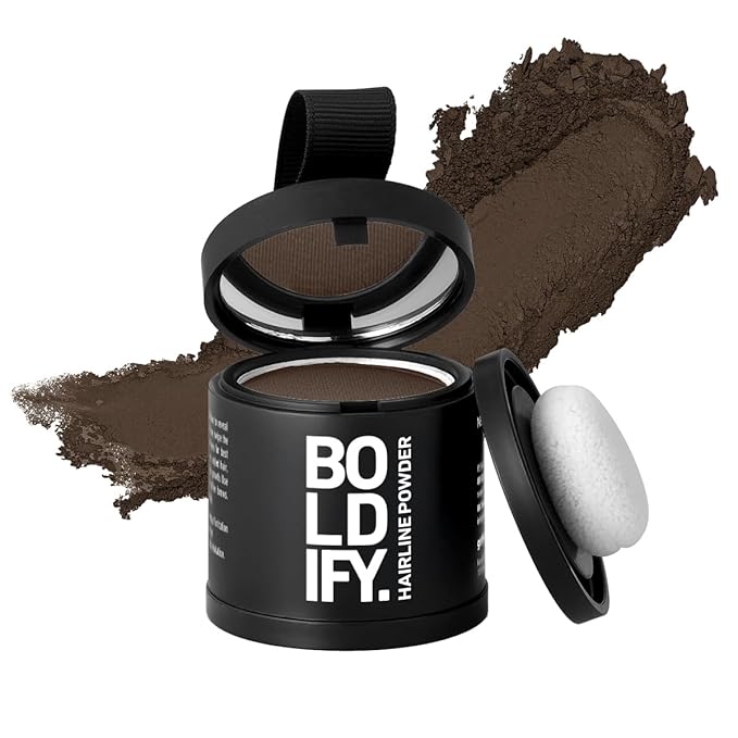 BOLDIFY Hairline Powder (LARGE, 10g) - Root Touch Up Hair Color for Gray Coverage - Bald Spot Concealing Hair Powder for Women & Men - 24-Hour Stain-Proof - Medium Brown