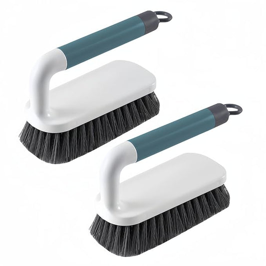 Scrub Brush, Scrubbing Cleaning Brushes, Heavy Duty Cleaning Brushes with Handle, for Shower, Bathroom, Carpet, Kitchen and Bathtub Scrubber, 2 Pack (Green)