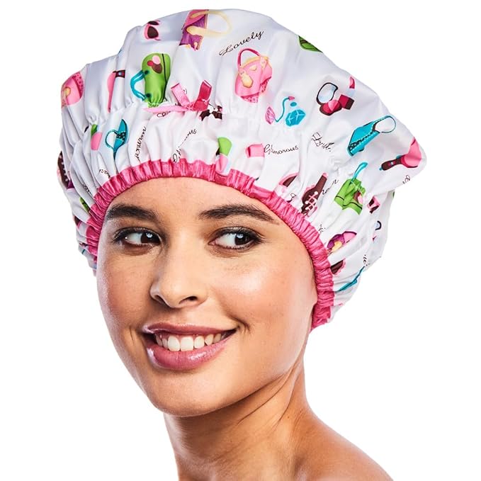 Reusable Shower & Bath Cap, Lined, Oversized Waterproof Shower Caps Large Designed for all Hair Lengths with Lining & Elastic Band Stretch Hem Hair Hat - Fashionista Diva