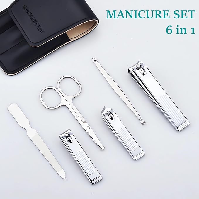 Nail Clipper Set, 6 Pcs Toenail Clippers, Stainless Steel Fingernail Clipper, and PU Leather Manicure Set, Purse Essentials Travel Nail Kit Gift Ideas