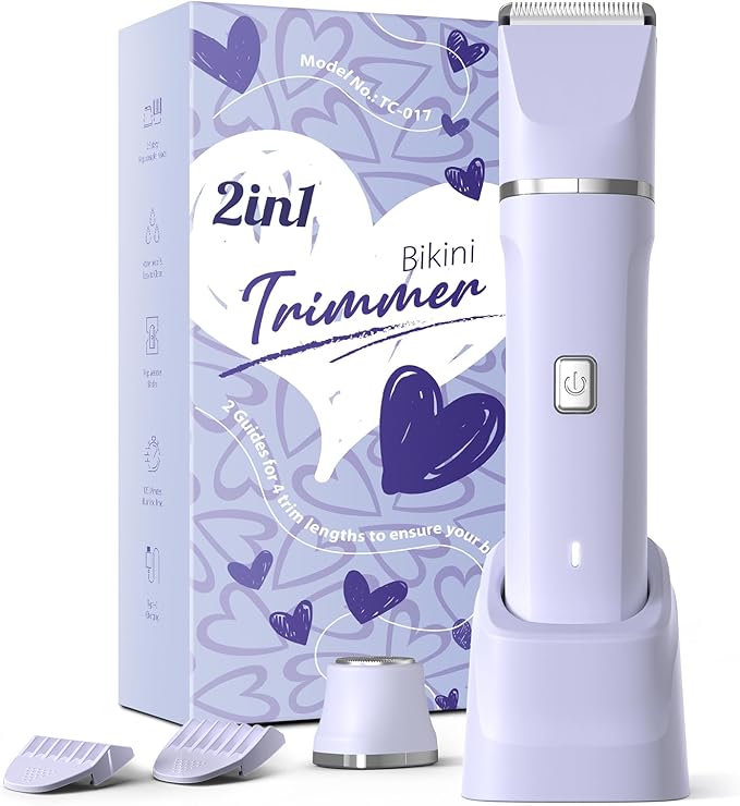 Electric Razors for Women - IPX7 Waterproof, Painless, Portable Bikini Trimmer Shaver, Body & Pubic Hair Removal Machine, Womens Lady Shaving Trimmers for Legs, Private Area - Purple