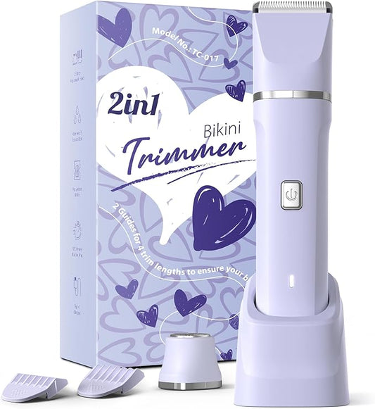 Electric Razors for Women - IPX7 Waterproof, Painless, Portable Bikini Trimmer Shaver, Body & Pubic Hair Removal Machine, Womens Lady Shaving Trimmers for Legs, Private Area - Purple