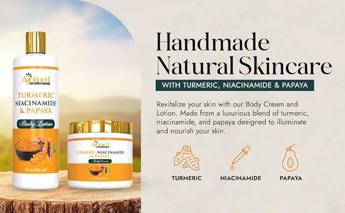 Turmeric body cream– Handmade Niacinamide papaya Turmeric Moisturizer lotion for Dark Spots, Hyperpigmentation, Acne Scars, Evens Tone- turmeric skincare -All Skin Types 8oz (CREAM)