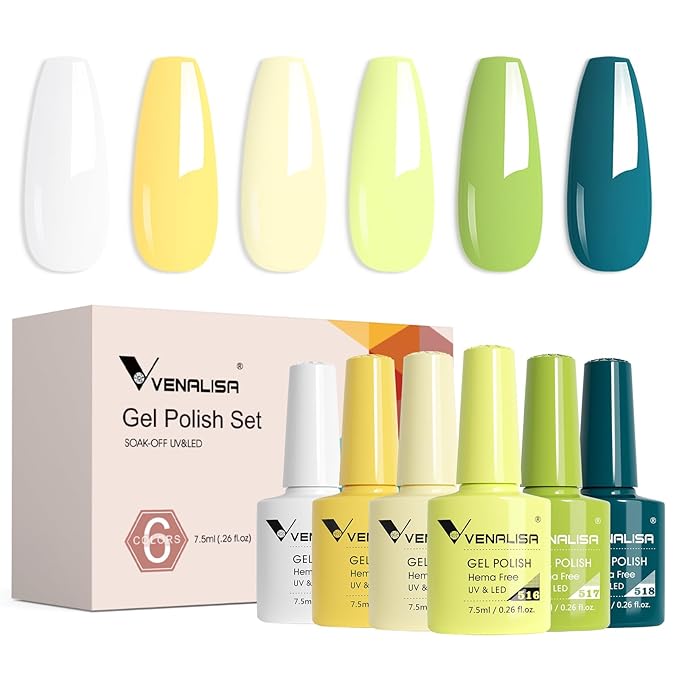 VENALISA Green Gel Nail Polish Set, 6 Colors Lime, Mint, Emerald Gel Polish, UV Gel, Soak Off For Nail Salon DIY Home Manicure