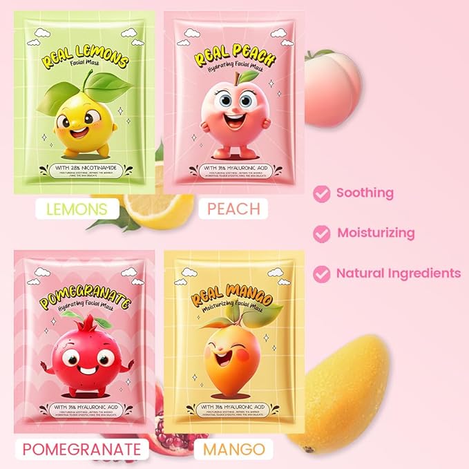 evpct 12 Pack Fruit Kids Face Masks for Kids Girls Spa, Girls Kids Facial Spa Day Slumber Sleepover Birthday Party Favors Supplies Kit for Girl, Kid Friendly Facial Face Masks Bulk Skincare for Kid, 3