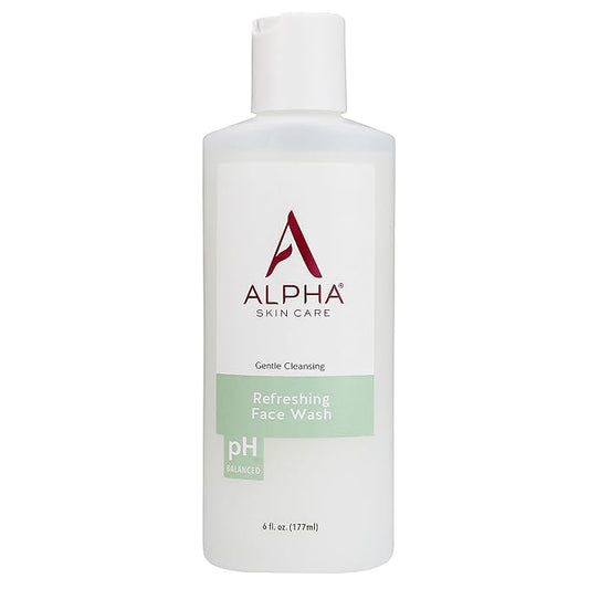 Alpha Skin Care Refreshing Face Wash, Gentle Soap-Free Formula, Citric AHA, Cleanses, Purifies, Tones & Restores pH, All Skin Types, Removes Make-Up & Oil, Anti-Aging Ingredients, 6 Oz