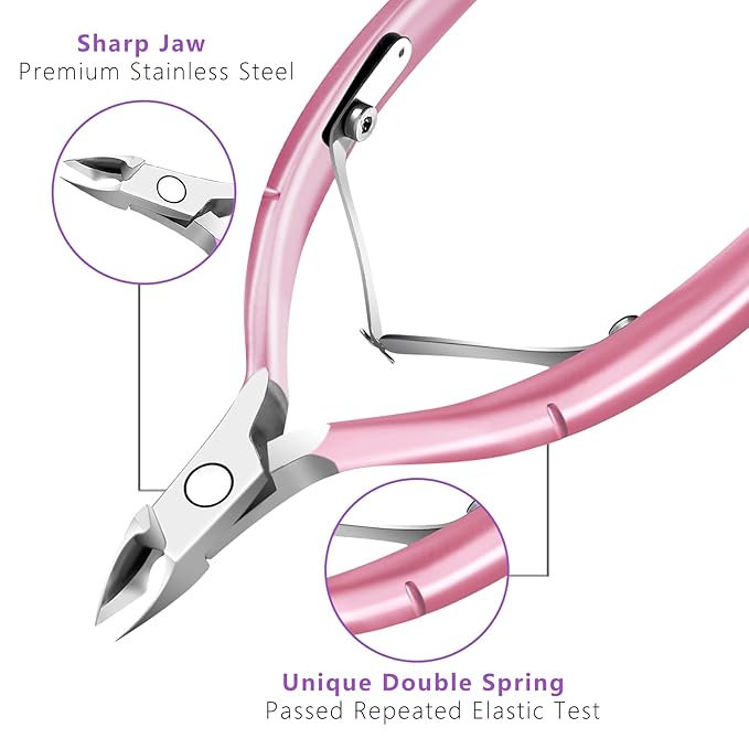 Cuticle Trimmer with Cuticle Pusher and Scissors, Cuticle Remover Professional Durable Pedicure Manicure Tools, Stainless Steel Cuticle Nipper Cutter Clipper for Fingernails and Toenails (Pink)
