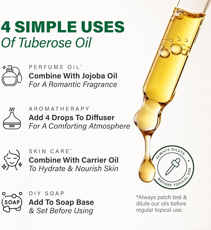 KUKKA Tuberose Essential Oils - 1 Fl Oz - for Hair, Skin, Diffuser, Aromatherapy & DIY Soap Making Scent