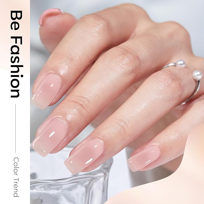 modelones Nude Gel Polish Jelly Natural Pink Gel Nail Polish French Tip Base Color Translucent Soak Off U V Soap Nails for Nail Art Manicure at Home 15ML