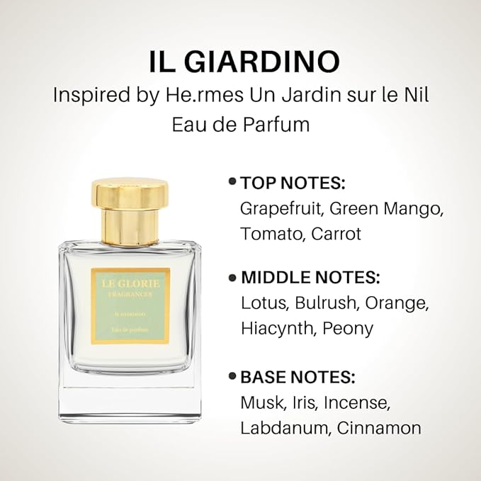 Inspired by He.rmes Un Jardin sur le Nil, Il Giardino EDP, Long Lasting 12-14 Hours Perfume Spray for Women, Unisex, All Skin Types - 1.7 Fl oz 50ml