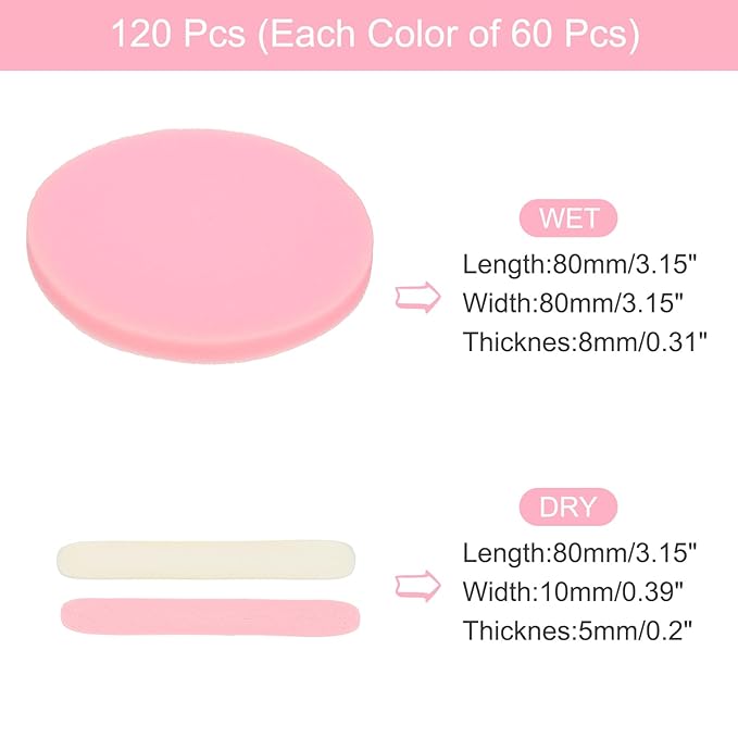 uxcell 120 Count Compressed Facial Sponges Round Face Cleansing Sponges Pads for Daily Skincare Routines at Home, Kitchen(White, Pink)