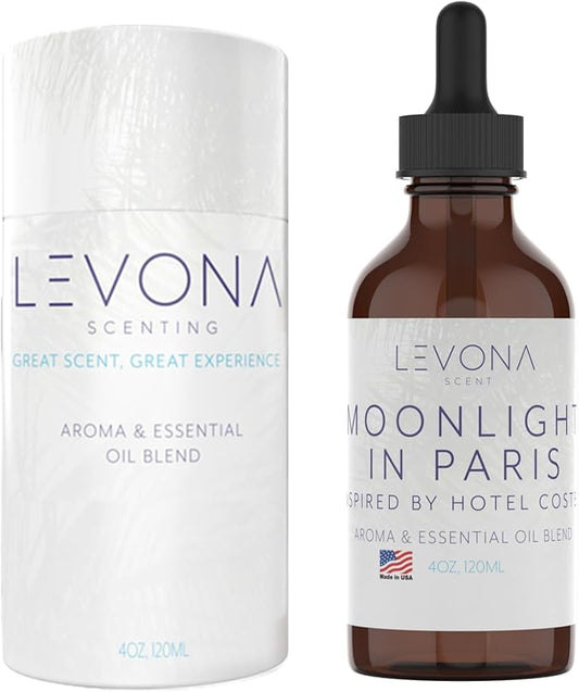 Levona Scent Essential Oil - Luxury Aroma for Home, Office, Hotel & Spa, Ideal for Humidifiers & Diffusers, Hotel Fragrance with Nutmeg, Lemon & Rose - 120ml / 4 fl oz, Moonlight in Paris