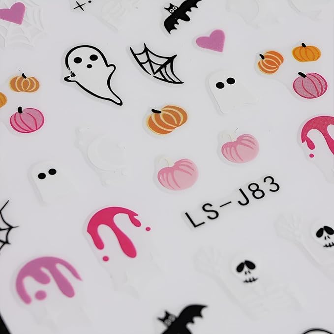 12 Sheets Halloween Nail Stickers for Nail Art 3D Self Adhesive Halloween Nail Decals Cute Ghost Nail Art Stickers Pumpkin Nail Design DIY Manicure Cat Bat Nails Supplies for Women Girls
