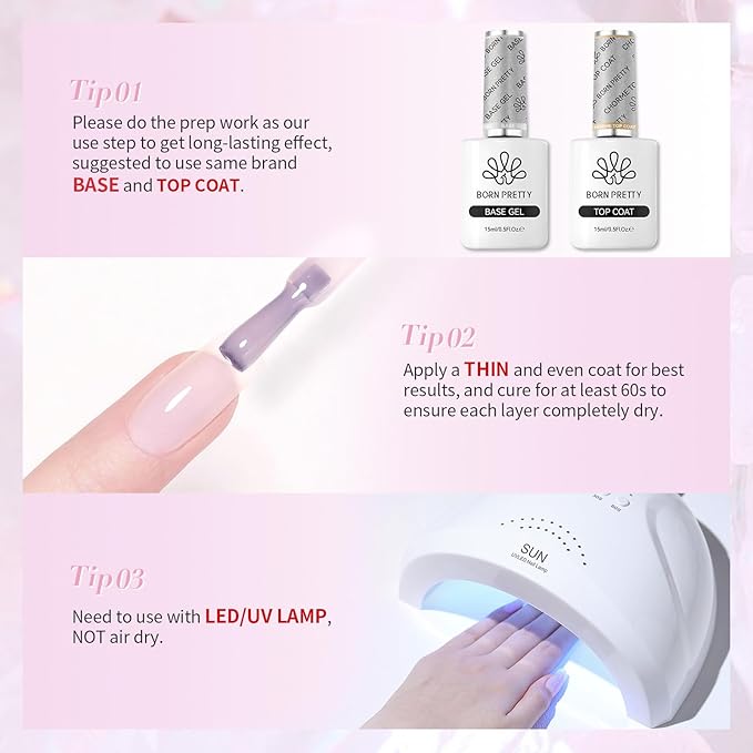 Born Pretty Jelly Gel Nail Polish,Soft Mist Pink Purple Sheer Crystal Translucent Gel Nail, Gel Polish Soak Off LED U V Nail Gel, Nail Art DIY for Home Salon Manicure 15ML