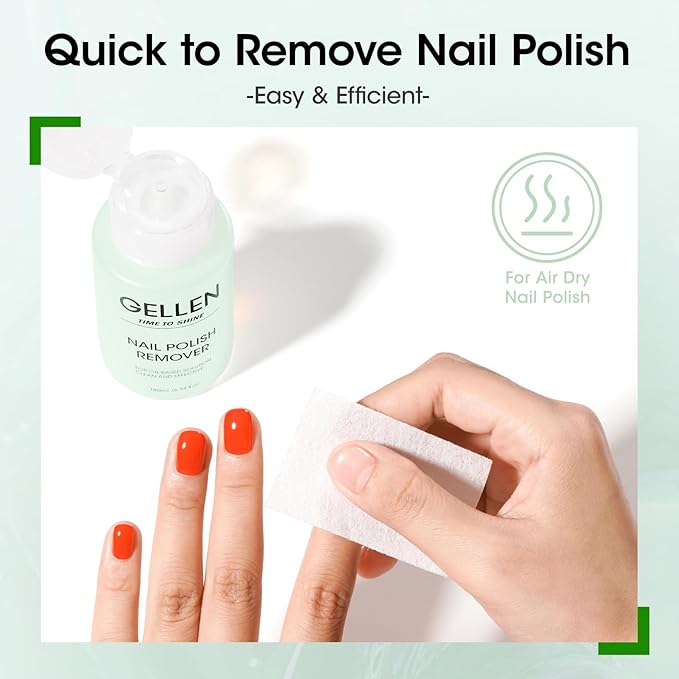 Gellen Nail Polish Remover, Non Acetone Nail Polish Removal for Regular Nail Polishes, Jasmine Scent Healthy Nail Polish Remover with Easy Push-down Pump, 6.09 Fl Oz