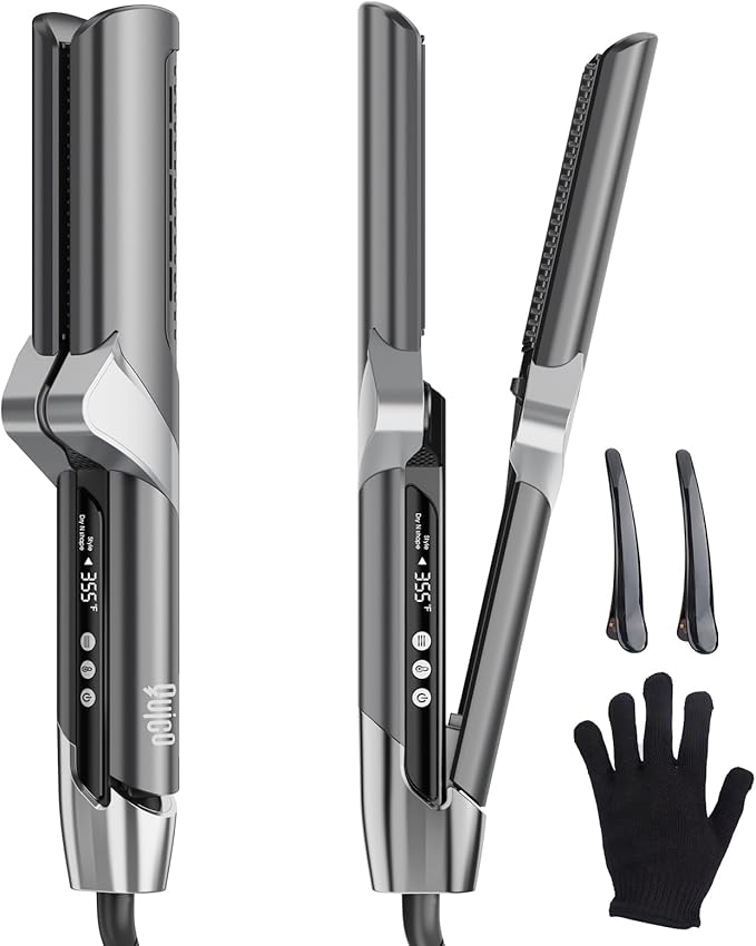 Quico Hair Dryer Air Straightener, Wet to Dry Ionic Hair Straighteners with High-Speed Airflow, 5 Temps & Dual Voltage, 2-in-1 Flat Iron and Blow Dryer, Black Grey