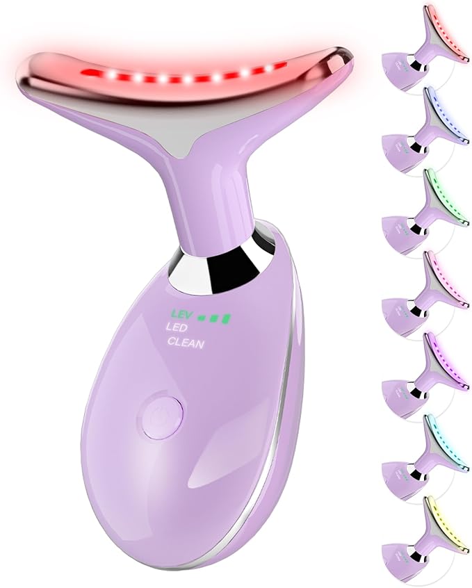 Neck&Face Massager with 7 Colors-Multi-Functional Skincare Tool,Home Beauty Device for Wrinkles&Relaxation (Purple)