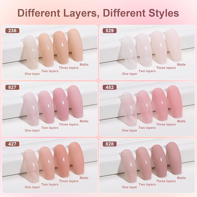 RARJSM Nude Gel Nail Polish Set 6 Colors with Metallic Silver Chrome Gel Liner Sheer Jelly Gray Pale Rose Apricot Pink GelPolish Transparent French Manicure Neutral GelVarnish LED UV Curing Requires