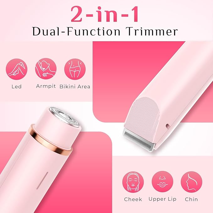2025 New 2-in-1 Electric Bikini Trimmer for Women - Dual Head Electric Razor,Waterproof Painless Bikini Shaver, Pubic Hair Trimmer for Private Area & Body Hair, Christmas Gifts for Women，Pink