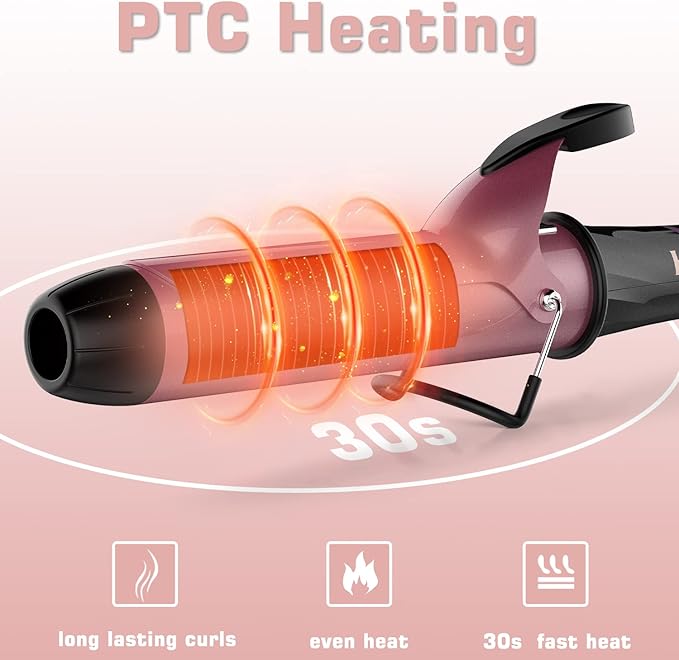 1 1/2 inch Curling Iron, Dual Voltage Large Hair Curling Iron Heat up to 450°F, Professiona Curling Wand Ceramic Tourmaline(Rose Gold)