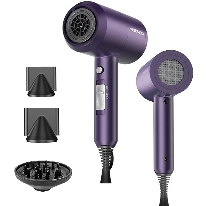 SHRATE Lightweight Ionic Hair Dryer with Diffuser - Powerful 1800W Blow Dryer for Fast Drying - Professional Low Noise Mini Hair Dryer for Travel, Gifts, Hair Styling