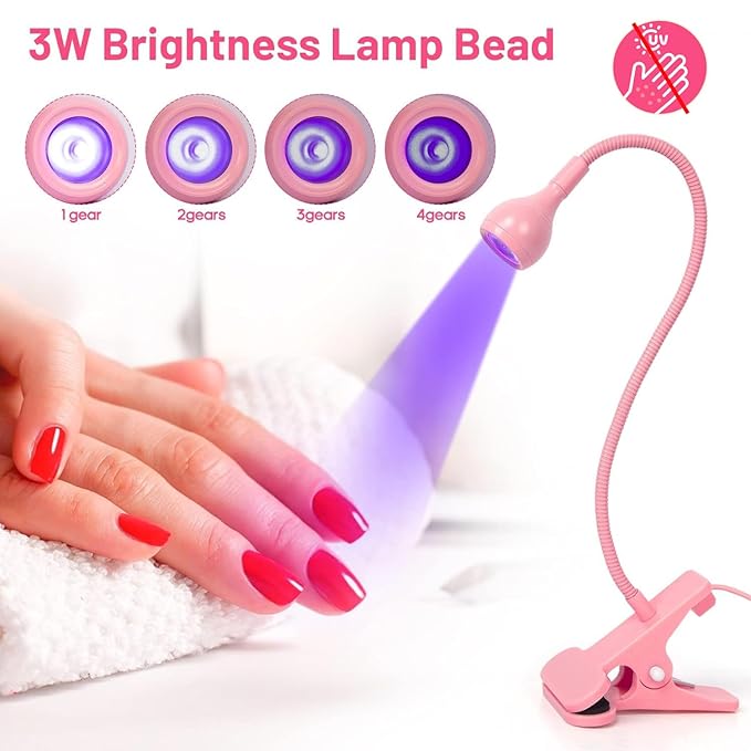 AORAEM LED Nail Lamps 3W Flexible Gooseneck Lamp Quicky Dry Nail Manicure Dryer Gel Polish Curing Light Plug Play Portable Flash Cure Light for Gel Nails Home DIY Professional Nail Tools Pink