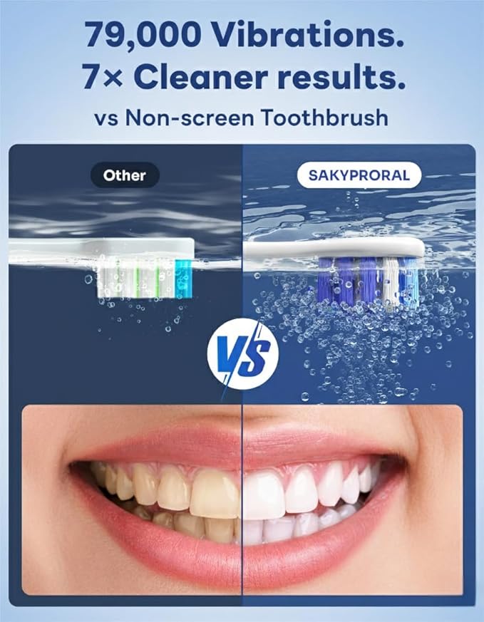 Electric Toothbrush with AI Smart Screen for Adults Kids Teens | 150-Day Battery, Real-Time Brushing Map | Whitening Mode, 3-Min Timer, Travel Case | Family Sonic Toothbrush (G5S Blue)