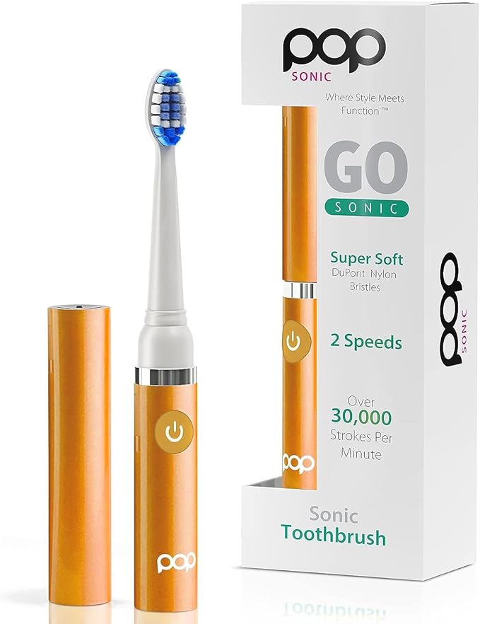 Pop Sonic Electric Toothbrush (Orange) - Travel Toothbrushes w/AAA Battery | Kids Electric Toothbrushes with 2 Speed & 15,000-30,000 Strokes/Minute, Dupont Nylon Bristles