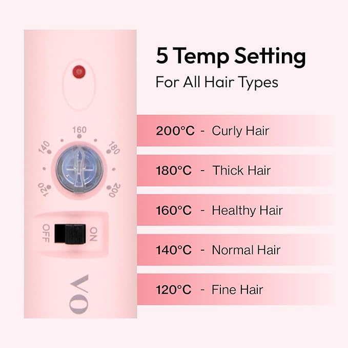 VODANA Professional GlamWave Ceramic Curling Iron, Long-Lasting Natural Curls, Instant Heat, Hair Curler, Curling Wand, Available in USA (1.6 inch, Pink)