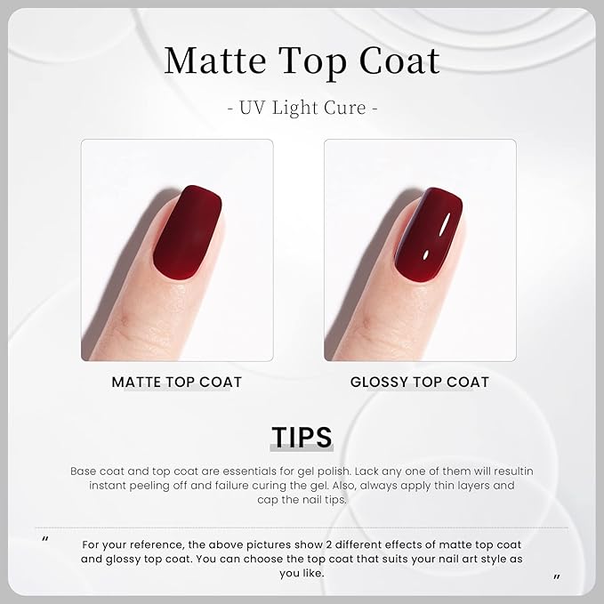 MAYCHAO Matte Gel Top Coat, 15ML Gel No Wipe Matte Top Coat Soak Off Nail Lamp Gel Nail Polish Matte Finish Long Lasting for Home Nail DIY Manicure