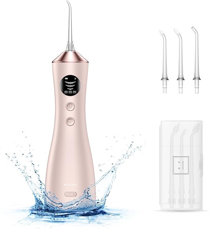 Water Dental Flosser for Teeth, Portable Cordless Water Flosser with 300ML Rechargeable with Type-C, IPX7 Waterproof Water Flossers for Adults with 3 Intensity Modes and 3 Flossing Tips