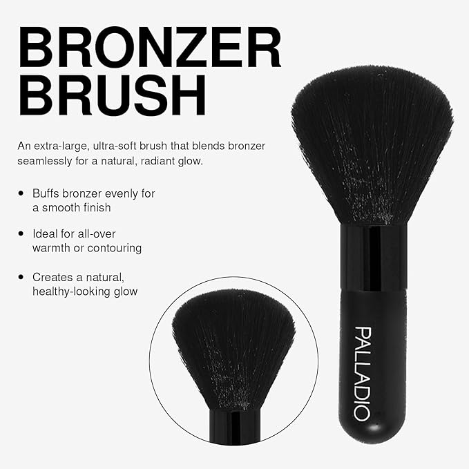 Palladio Bronzer Brush, Extra Large, Natural Looking Effect, Gentle on Skin, Flawless Powder Blending, Smooth Finish, Synthetic Natural Bristles, Soft Feel, Comfortable Grip, Professional Application