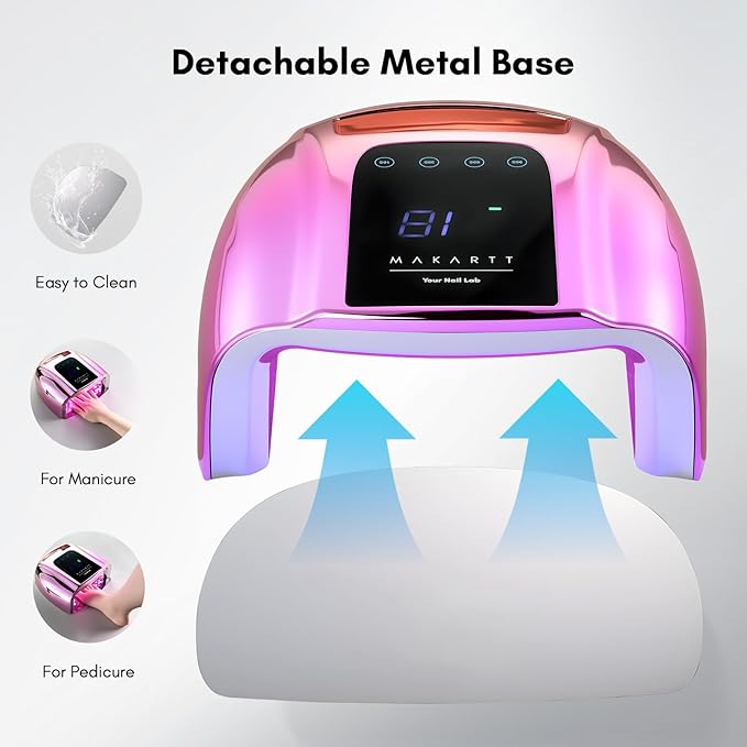 Makartt UV LED Nail Lamp with Handle for Gel Polish – Fast Curing UV Light Nail Dryer with 42 Beads 4 Timers Cordless Rechargeable Lamp LCD Touchscreen & Smart Sensor(Gradient Purple)