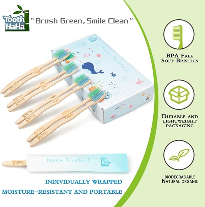 Bamboo Toothbrush Individually Sealed 8 Count, BPA-Free Soft Bristles Toothbrushes for Adults, Eco-Friendly, Natural Wooden Toothbrush