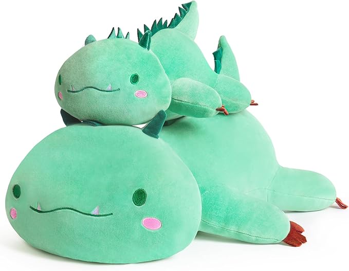 Cute Dinosaur Plush Pillow Soft Dino Stuffed Animal Kawaii Plushie Toy Hugging Pillow Great Gift for Kids and Adult Birthday Valentines, 20", Green